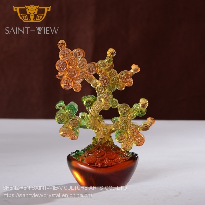 Liuli Crystal Chinese Feng Shui Lucky Fortune Money Tree Craft photo-2