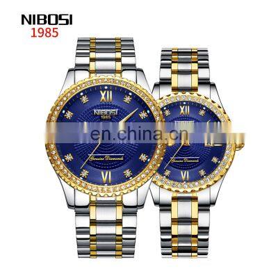 NIBOSI Lover Brand Hand Watch Couple Watch Unisex Ladies Stainless Steel Diamond Quartz Watches