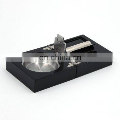 Made in china black lacquered promotion ashtray wholesale custom made wooden cigar ashtray cigar ashtray and cutter