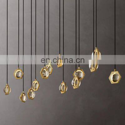 Classic light luxury raindrop linear frosted glass ball Eclatant metal brass pendant lamp for home engineering hotel