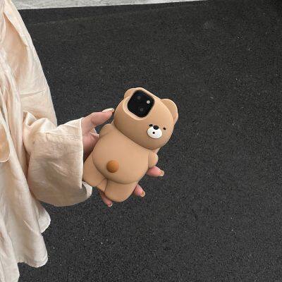Cartoon 3D Bear Phone Case For IPhone 13 11 12 Pro Max 15Pro Max Shockproof Soft Silicone Lens Protective Back Cover photo-2