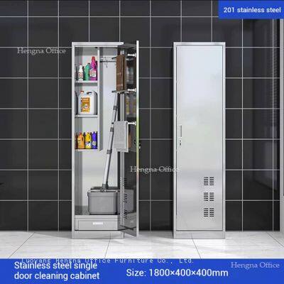 Armario de limpieza de acero inoxidable de ahorro de espacio con cerraduras de seguridad y asa integrada – Perfecto para las habitaciones de conserjería en oficinas comerciales photo-3
