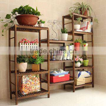 The Combination of Multilayer Solid Wood Flower Shelf Rack of Large Capacity High Flower Floor Type Shelf Display photo-4