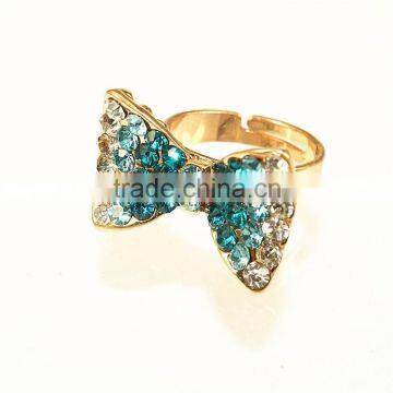 Colorful crystal paved butterfly nice design bow tie shape addustable ring