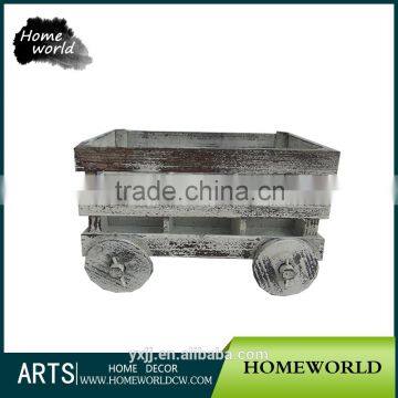 Novelty Car Shape Distressed Small Wine Bottle Wooden Crate Box with Wheels