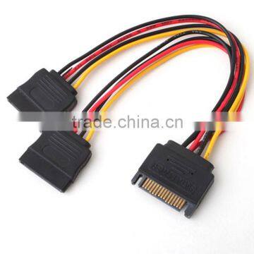 High Quality 15 Pin SATA Male to 2 SATA Splitter Female Power Cable