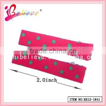 2 Inch polka dot cotton ribbon covered metal hair clips for hair accessories (XH12-1841)