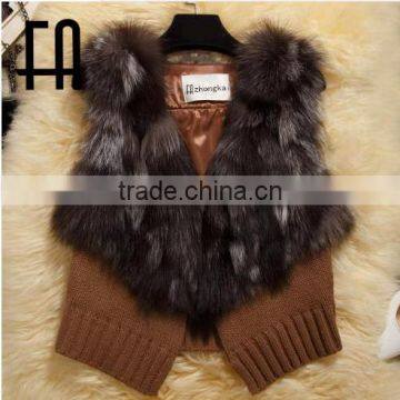 Factory direct wholesale high quality lady"s fox fur collar cardigan vest