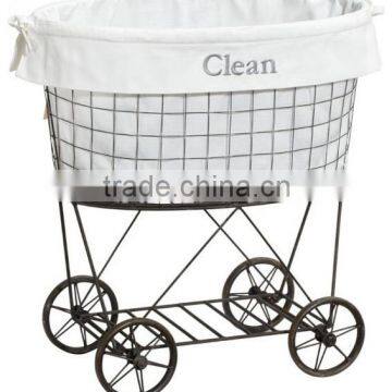 Vintage Laundry Basket on Rolling Cart French Industrial Style