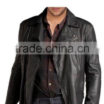 RAGGED HEM LEATHER BIKER JACKET FOR MEN