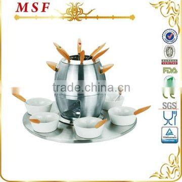 MSF stainless steel egg shape fondue set ceramic fondue mug