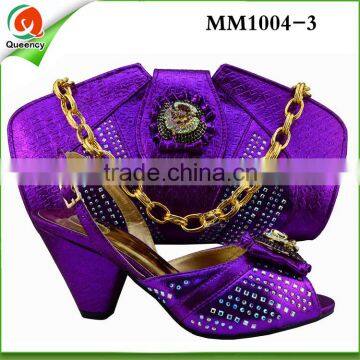 MM1004-3 eautiful African shoes and bag with rhinestones,Italian ladies shoes and matching bag set