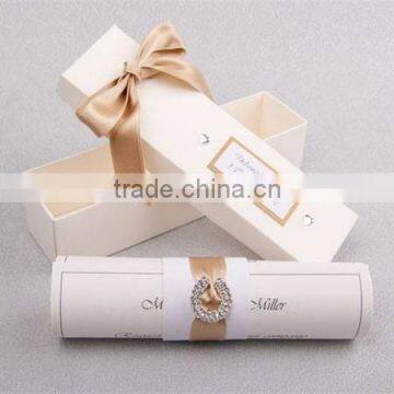 unique high quality scroll cards with diamond & brooch scroll wedding invitations card                        
                                                Quality Choice