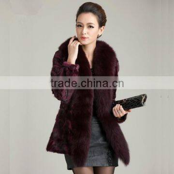 Newest Long Modern Mink Fur Coat from China with Fox Fur V Neck Collar Women Coat "11"