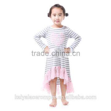 Fall Boutique Girl Clothing Grey & White Stripe Long Sleeve Dress