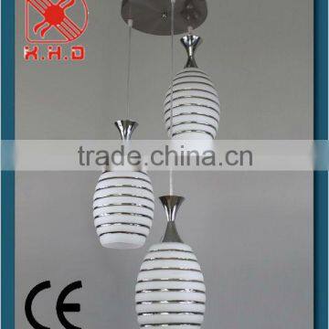 Zhongshan supply white glass dinning light with stripe design for table decoration