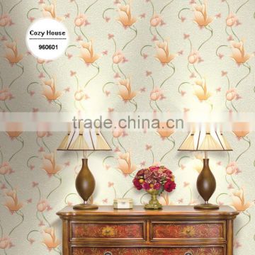 discontinued deep embossed plastic wallpaper, pastoral floral wall covering for restroom , new fashion wall paper brands