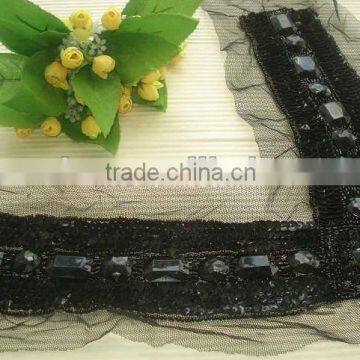 Fashion beaded collar trim neck designs for cotton dresses, diamond lace