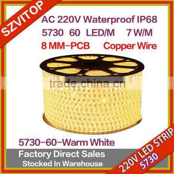 VT 220V AC LED Strip Light 100M Warm white SMD 5630 60LED/M Waterproof IP68LED Stripe 100M/Roll High Quality High Brightness