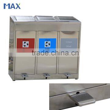Outdoor Public 3 Compartments Stainless Steel Foot Pedal Bin,trash Bin,garbage Bin photo-2