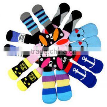 100% Cotton pet doggie socks / dog sock with slip-resistant rubber back