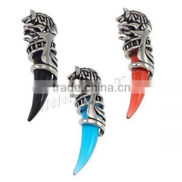 black stainless steel acrylic charm wolf tooth pendant