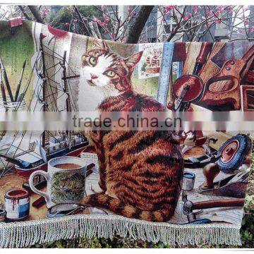 Cute cat gobelin tapestry oil painting, wall hanging