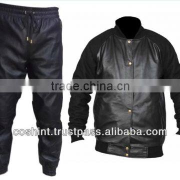 Black leather Jogging Suit , Sheep Leather Suits , leather Suits , Track Suits In Leather , Supplier Of Leather Track Suit