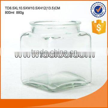 Clear different size square glass coffee bean storage jar with glass lid