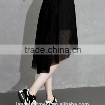 2016 Lace Skirt For Women Black Asymmetric Net Yarn Irregular Midi Skirt