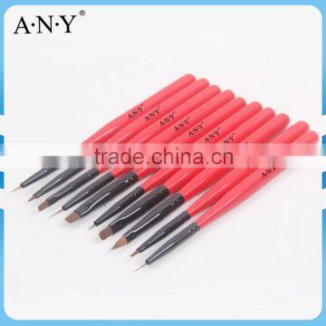 ANY Nail Design Care Fashiong Red Wood Handle 10PCS Nail Art Brush Set