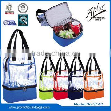 portable insulated clear lunch cooler bag with zipper drink holder