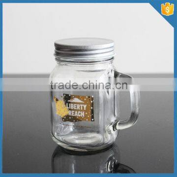 12 oz square glass jar glass mason jar with lid and handle