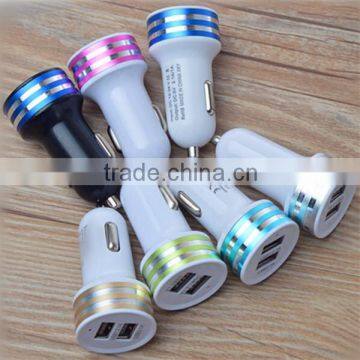 White Color and Colorful Ring Dual USB Car Charger for Phone