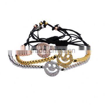 High Quality Silver Copper Bead Bracelets with Silver Smile Charm Tassel Bangle Bracelet