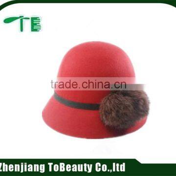 red fashion felt hat with pom pom