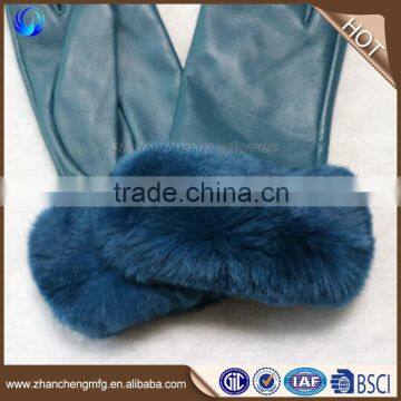 Funky Women Genuine Sheep Leather Hand Gloves With Rabbit Fur Cuff photo-2