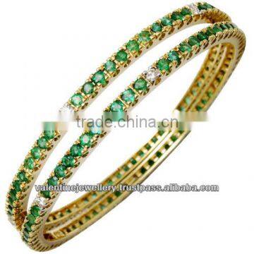 Indian real gold bangle design jewelry, Gemstone gold bangle from India, solid gold bangle jewellery manufacturer