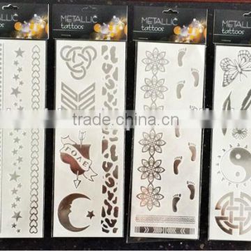 6 designs Silver tattoo glitter metallic temporary tattoo, 2014 new and high quality tattoo