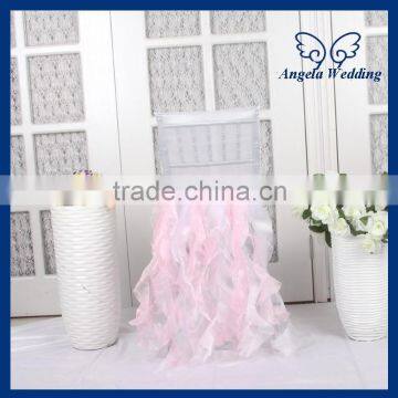 CH005L Hot sale fancy nice organza ruffled curly willow pink and white chair covers