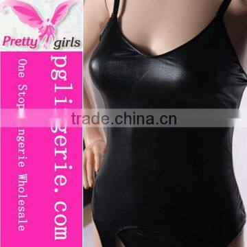 Factory Price Black Cheap Leather Catsuit Jumpsuit photo-5