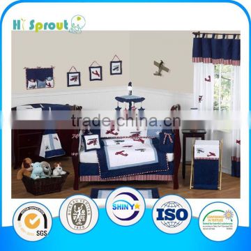 White Background Airplane Embroidery Boys Comforter Sets