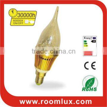 with light pipe E27/E14 LED candle bulb light 3W Dia35X148mm