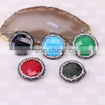 Mix Color Round Stone Druzy Pendant, with White & Black Pave Crystal Gem stone Jewelry Pendant Simple Jewelry For Women