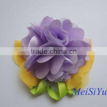 Purple chiffon mesh flower for garment