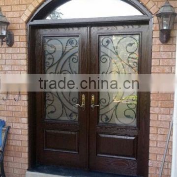 exotic arch mahogany carving wood double door in foshan