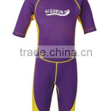 (New Arrival)Children Short Sleeve Purple and yellow Surfing Suit