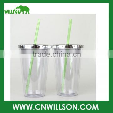 hot sale double insulated plastic cups with straws