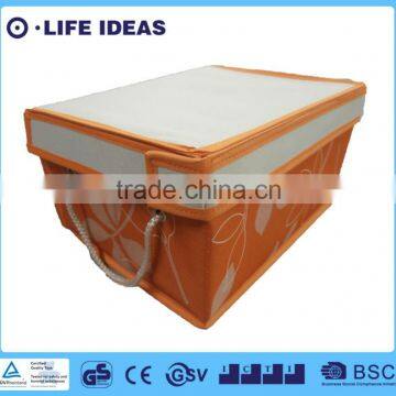 Non-woven fabric flowers printing storage box with lid covered orange