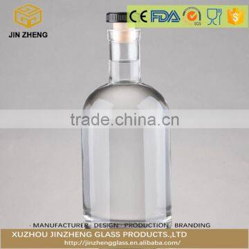 Refillable 750ml vodka Liquor display glass bottle with Synthetic T-Top Stopper